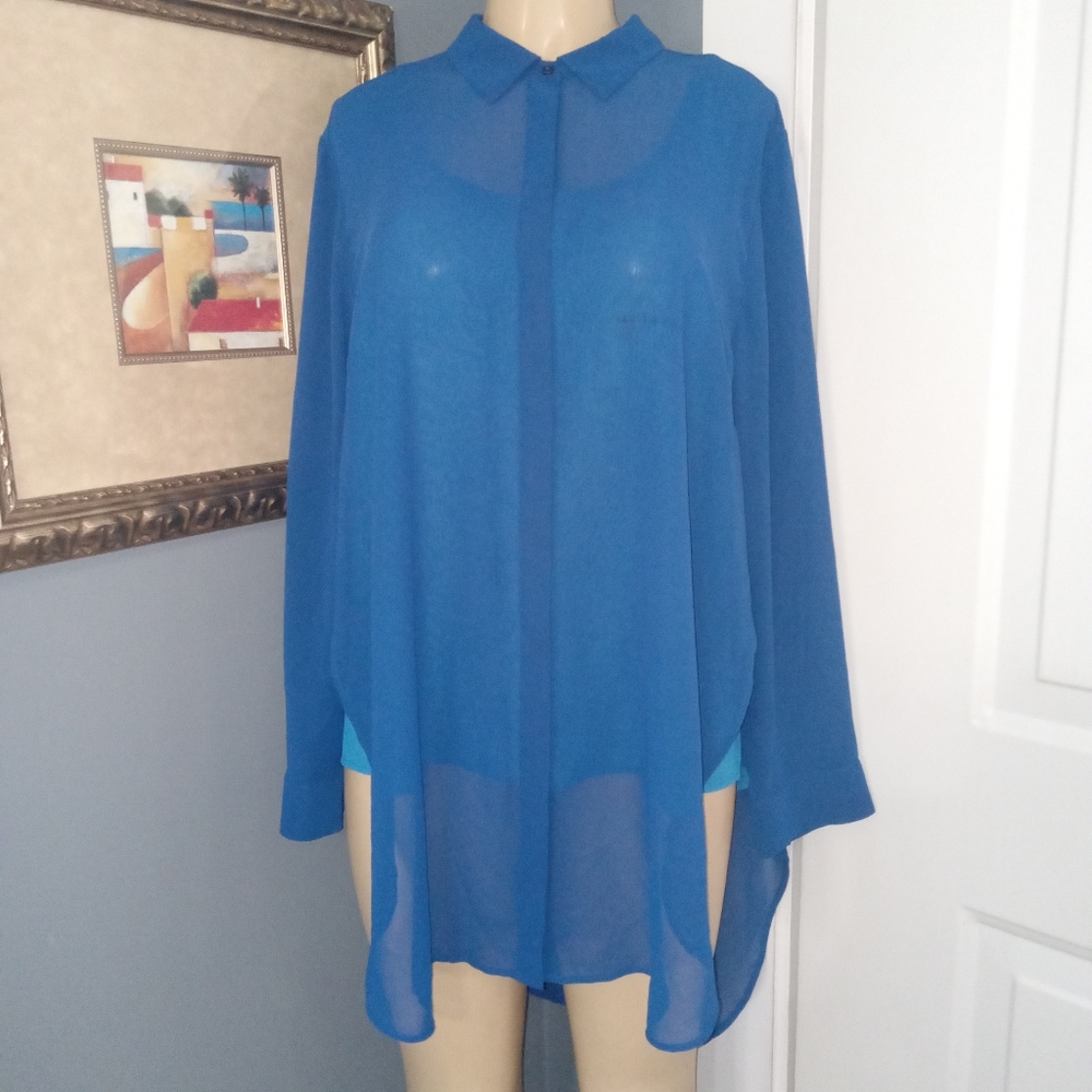 CHICOS ROYAL BLUE BUTTON UP TOP SZ 3 (XL)